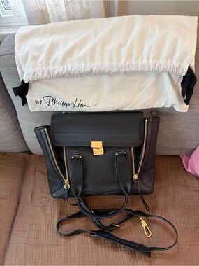 3.1 Phillip Lim Black Leather Satchel with Gold Hardware